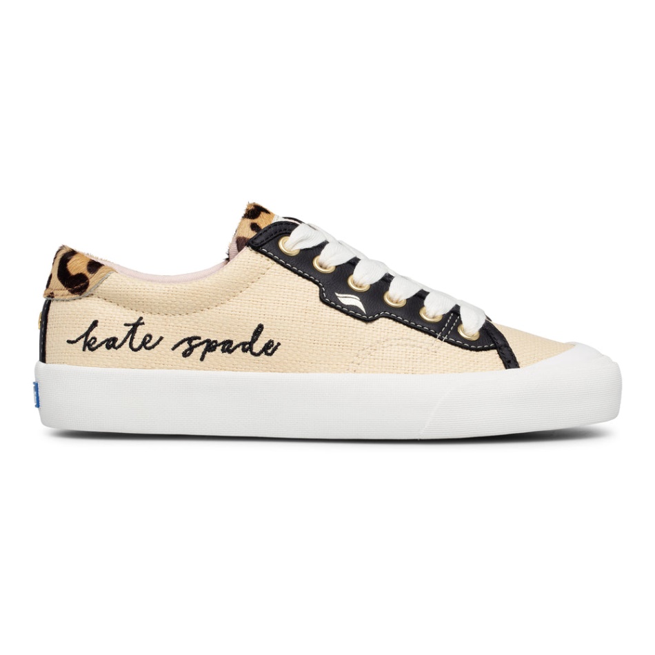 keds_womens_keds_x_kate_spade_new_york_crew_kick_leather_raffia_black_tan.jpg Keds Women's Keds x Kate Spade New York Crew Kick Leather Raffia Black-Tan - Image 1