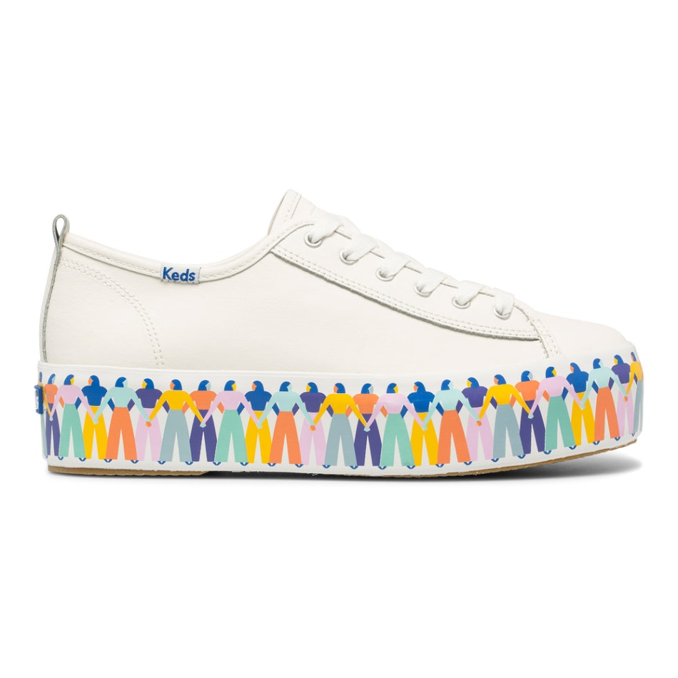 keds_womens_triple_up_leather_rainbow_people_by_elizabeth_olwen_white_multi.jpg Keds Women's Triple Up Leather Rainbow People by Elizabeth Olwen White Multi - Image 1